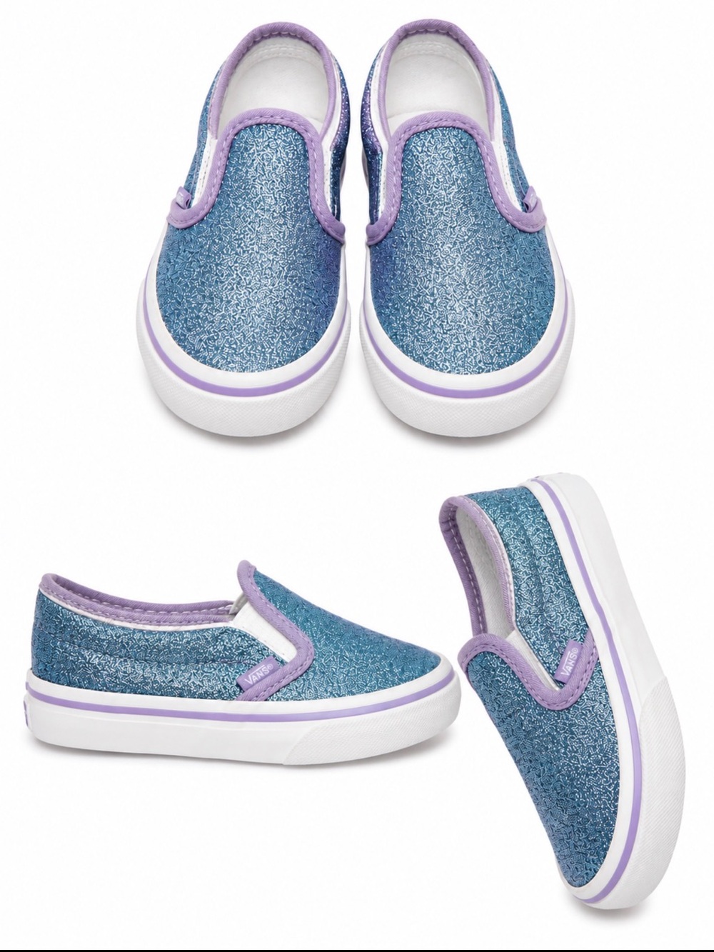 Girls' Slip-On Glitter Sneakers - Blue and Purple with Lavender Trim